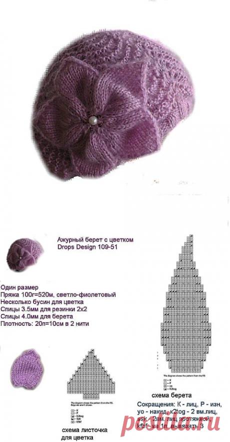 Ажурный берет спицами | Подружки
