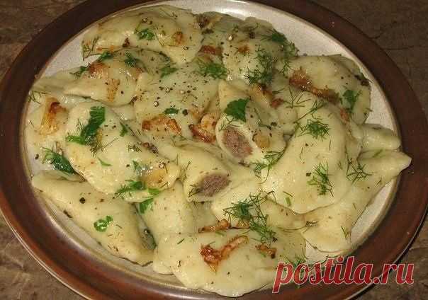 Картофельные вареники с куриной печенью