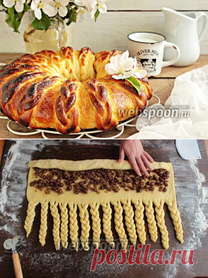 Сдобный венок с вишней и грецким орехом