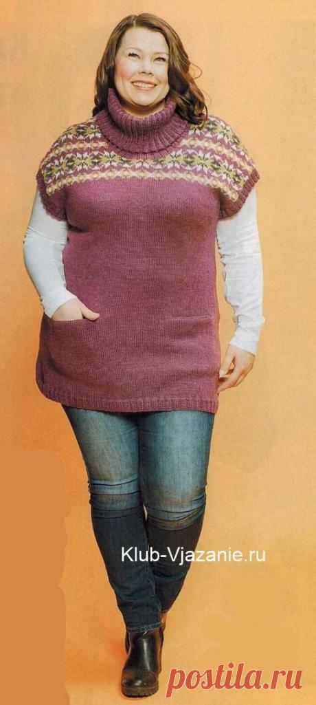 Вязаная туника спицами для полных женщин