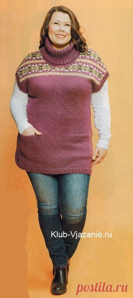 Вязаная туника спицами для полных женщин