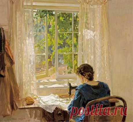 Ханс Хейсен. Швейная, жена художника. 1913.