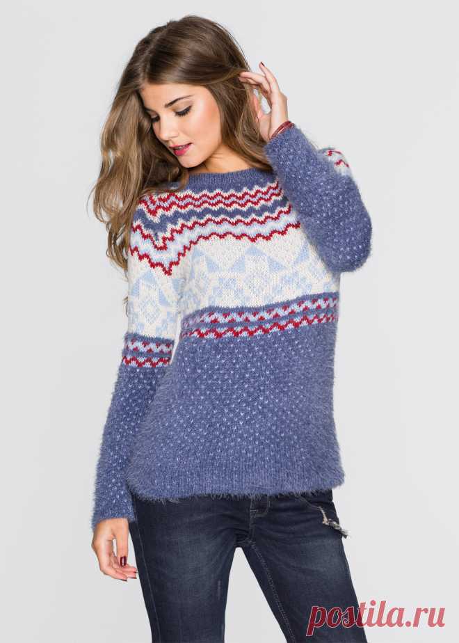Пуловер синий/красный с узором - Для женщин - RAINBOW - bonprix.ru