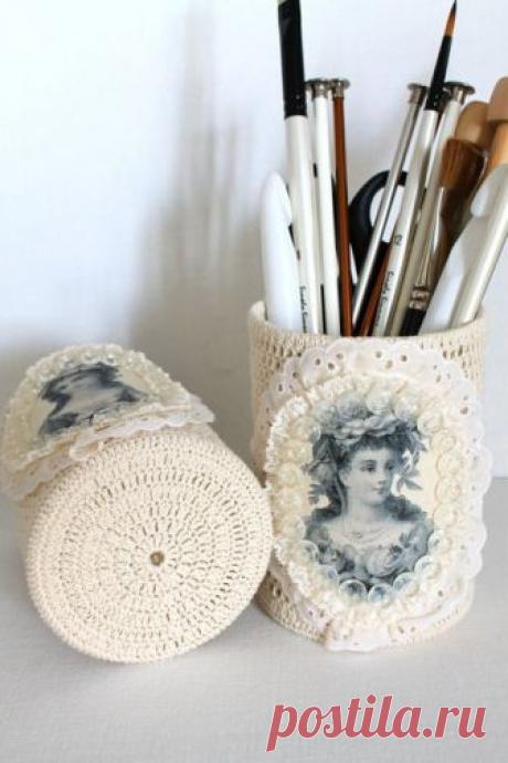 Винтажные банки: обвязка крючком и распечатка на принтере — Сделай сам, идеи для творчества - DIY Ideas