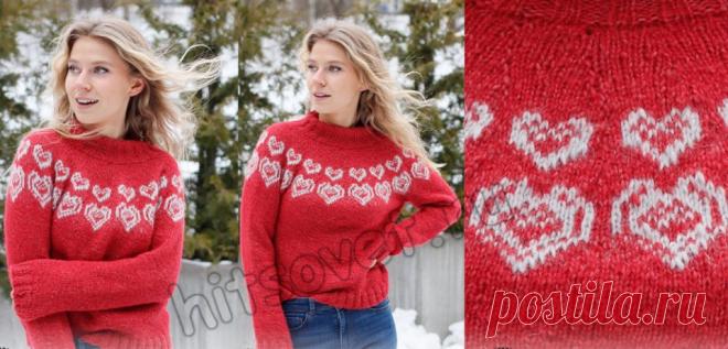 Новогодний свитер спицами Merry Hearts - Хитсовет