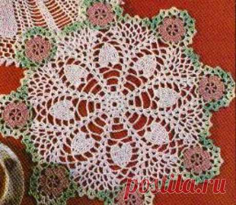 free crochet hearts and flowers doily pattern