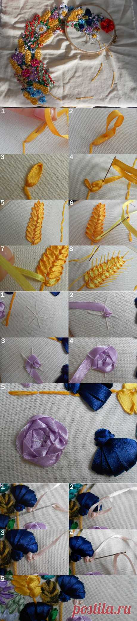 Большое панно: вышивка атласными лентами