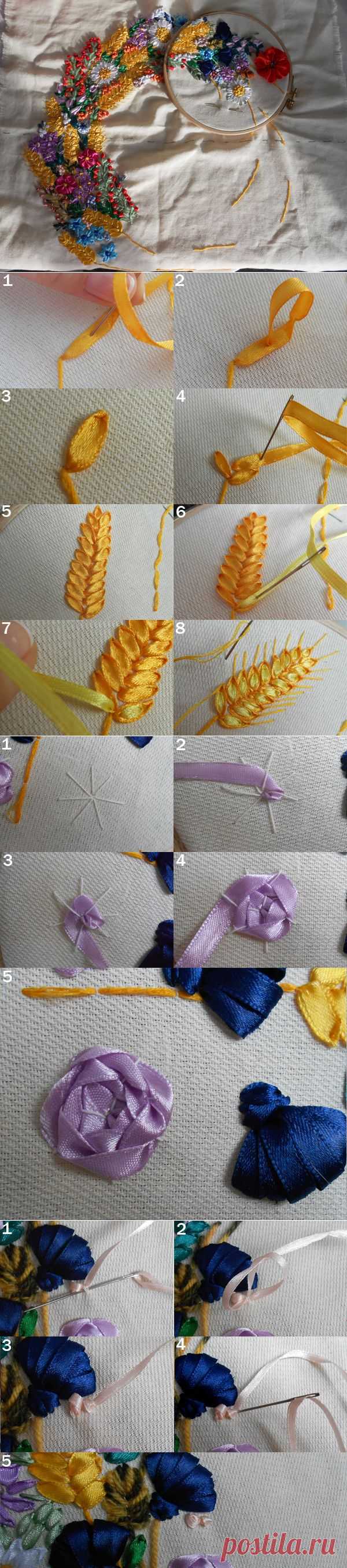 Большое панно: вышивка атласными лентами