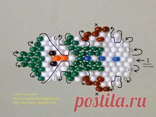 Бисероплетение для самых-самых начинающих: Снеговик в технике кирпичного стежка