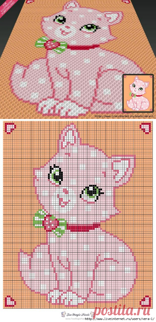 Покрывало Кошка-клубничка. Автор - Two Magic Pixels