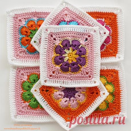 Дома хозяюшка: Мастер класс мотива "Цветок в квадрате" + Вдохновлялки