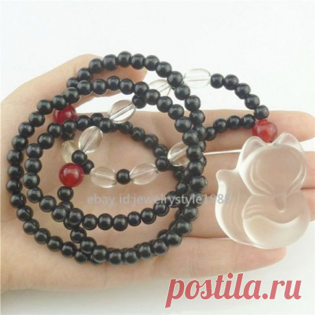 Transparent Carved Transparent Animal Fox Lucky Glass Pendant Beads Necklace | eBay