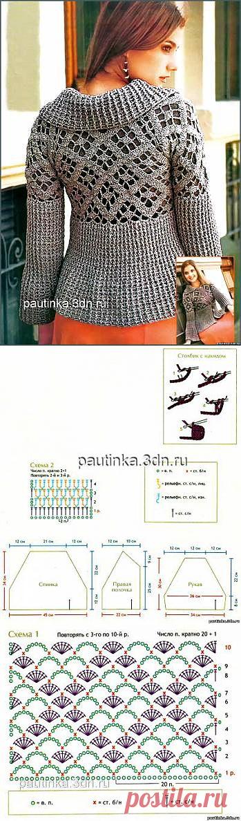 Серебристо-серая вязаная кофточка - Схемы вязания кофты - Схемы для вязания - Уроки вязания крючком - Вязание крючком, мотивы, схемы для вязания крючком