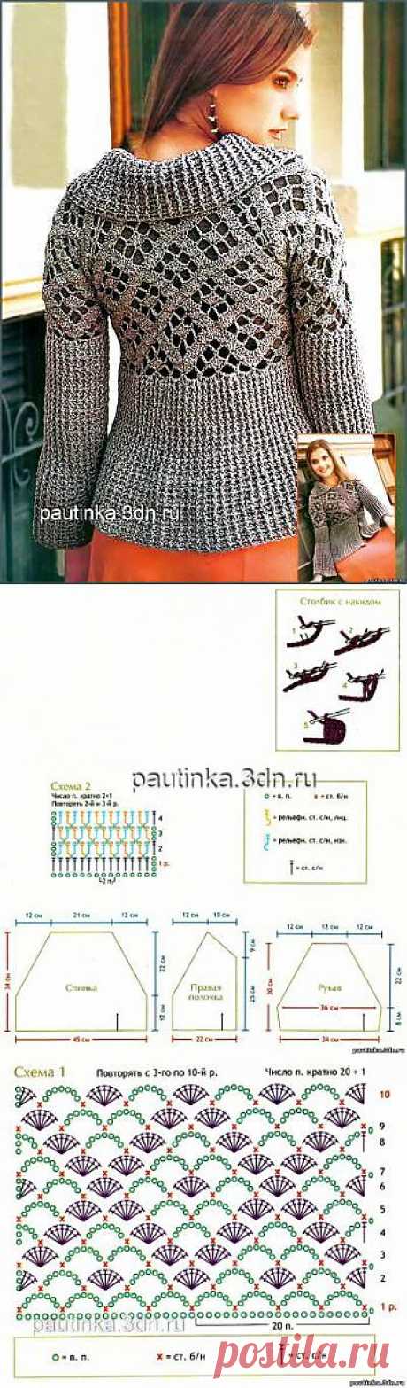 Серебристо-серая вязаная кофточка - Схемы вязания кофты - Схемы для вязания - Уроки вязания крючком - Вязание крючком, мотивы, схемы для вязания крючком