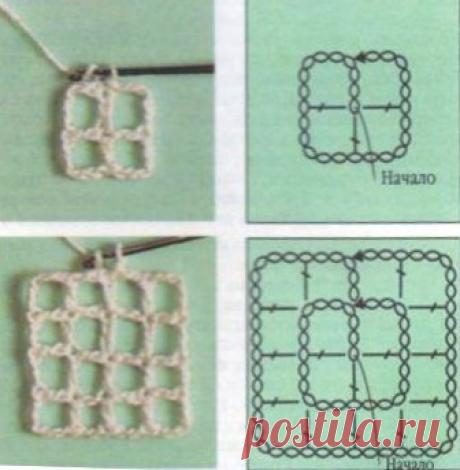 Основы филейного вязания. Вязание квадрата от середины / Нестареющая классика