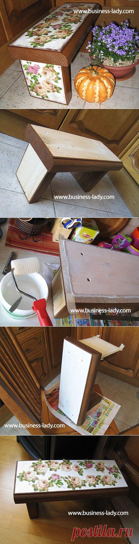 Декупаж скамеечки | Самоделкино