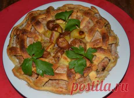 Мясной пирог &quot;Грибное лукошко.&quot; пошаговый рецепт здесь https://ligakulinarov.ru/r/myasnoy_pirog_gribnoe_lukoshko_2401