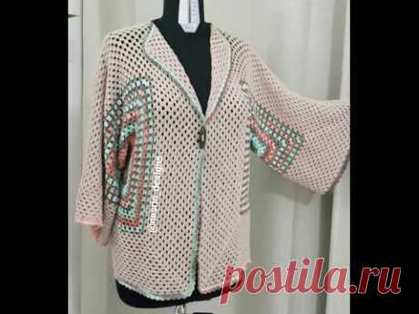 طريقة عمل جاكيت كروشيه نسائي سهل afghan jacket granny square cardigan