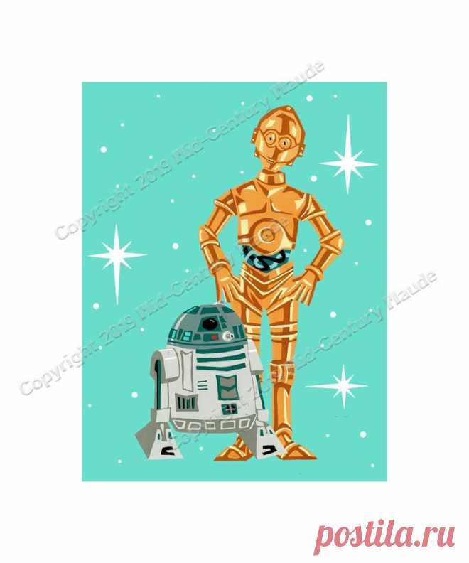 Star Wars Mid Century Modern Art Print Retro R2D2 and C3PO 8 x | Etsy