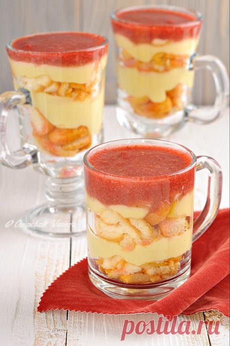 Трайфл с заварным кремом и клубничным желе 35/100.