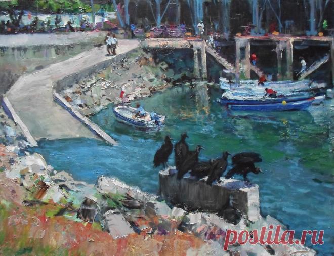 Грифы Урубу.Рыбный рынок в Панаме.