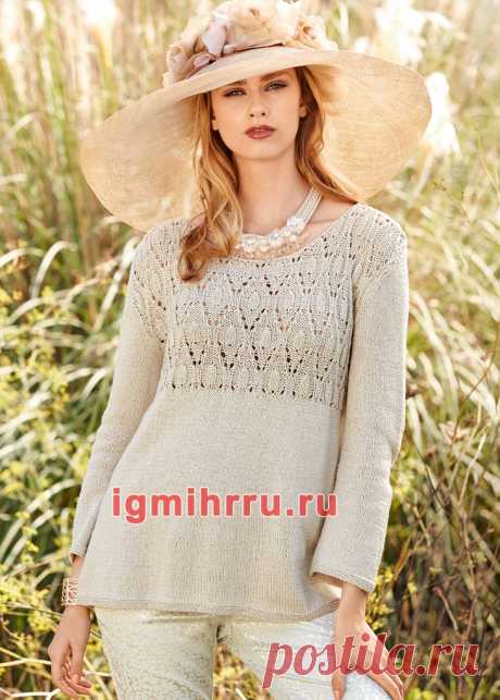 СЕРЕБРИСТО-СЕРЫЙ ПУЛОВЕР С АЖУРНОЙ КОКЕТКОЙ