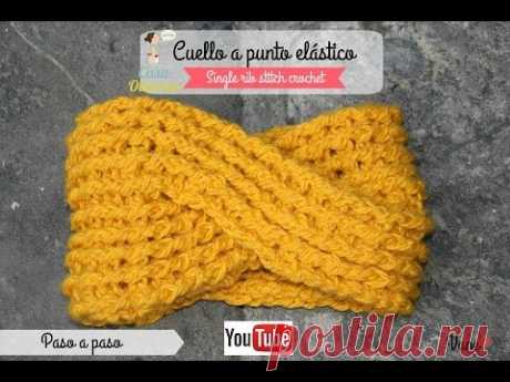 Crochet:  Cuello trenza a punto elástico (single rib stitch crochet)