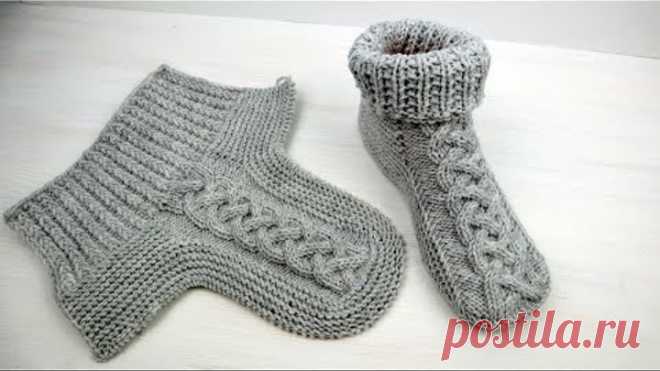 Тапочки с узором Коса 38-40р. Как связать следочки за эти выходные