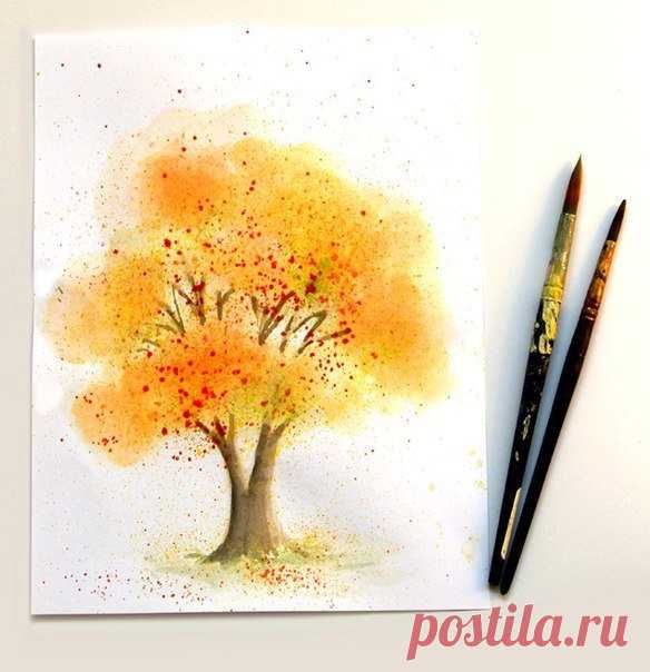 Пошаговые уроки рисования. Дерево акварелью / Уроки рисования для начинающих карандашом, поэтапный метод / КлуКлу. Рукоделие - бисероплетение, квиллинг, вышивка крестом, вязание