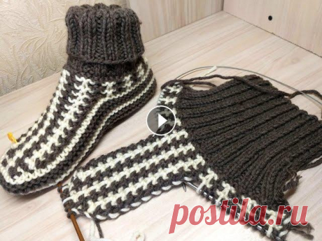 ТАПОЧКИ-НОСКИ на 2 спицах. Вяжем вместе. Подробный мастер класс, на 2 спицах, ленивый жаккард. Очень красивые и удобные домашние тапочки-следки на размер 37-38. Пряжа в 100 г.-120 м. Общий ве...