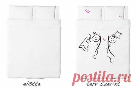 Рисунок красками на постельном белье для молодоженов / Спальня / Модный сайт о стильной переделке одежды и интерьера