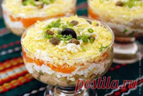 Слоеный салат с печенью трески не требует рекламы! — Вкусные рецепты