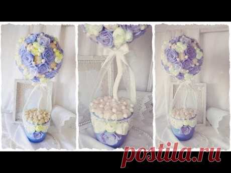 ТОПИАРИЙ из САЛФЕТОК с ЦВЕТАМИ и шариками сизаля — мастер-класс! Дерево счастья из роз от Тихоновой