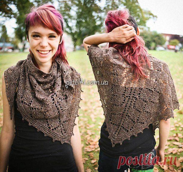 Шаль из листочков спицами. Описание, схемы