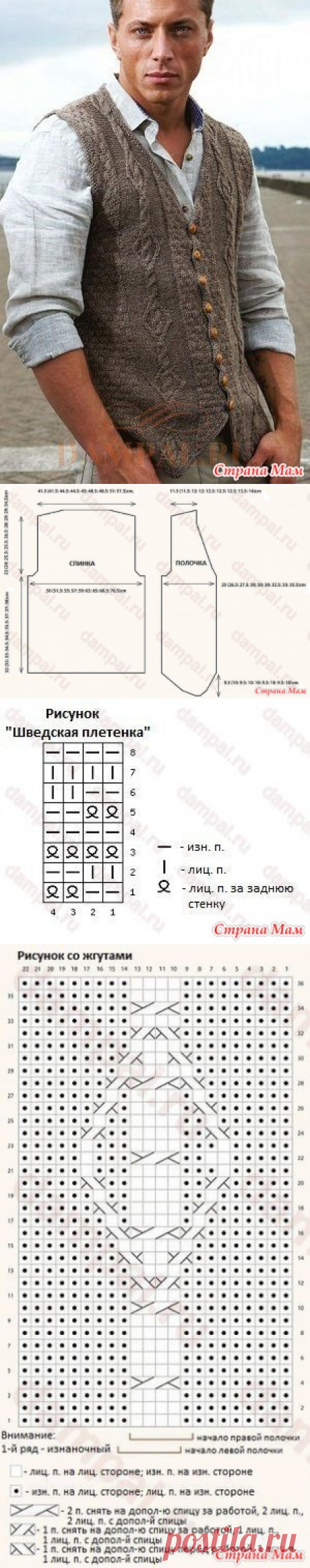Мужской жилет «Jared» спицами - Вязание - Страна Мам