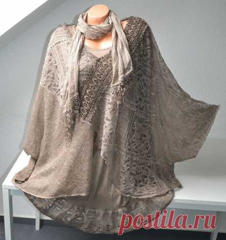 Lagenlook SET Strick Tunika PONCHO Unterkleid Farben EG ca 46 48 50 ITALY NEU | eBay
