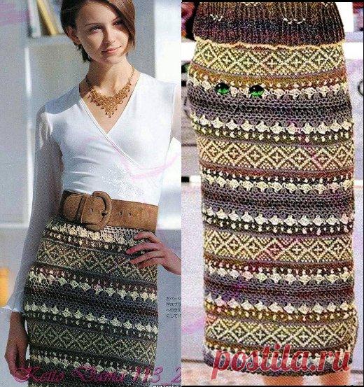 Стильная вязаная юбка из остатков пряжи. В двух цветовых гаммах
