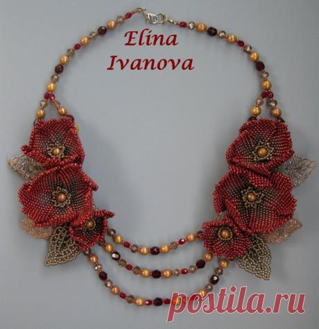 Beaded Flower necklace exclusive handmade bib от Elinawonderland