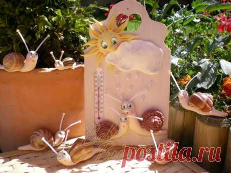 Забавный декор разделочной доски. Улитки из холодного фарфора