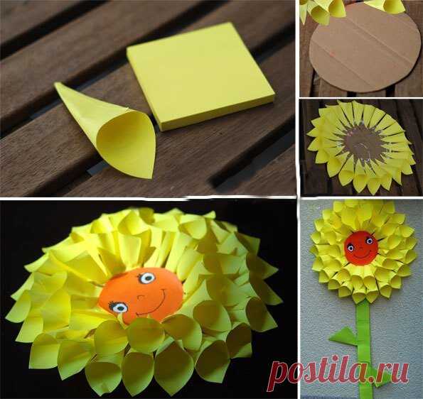 Цветочек из клейких листиков — Поделки с детьми