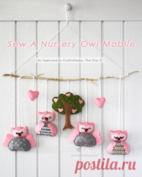 Для детской комнаты. Мобиль из фетровых совушек