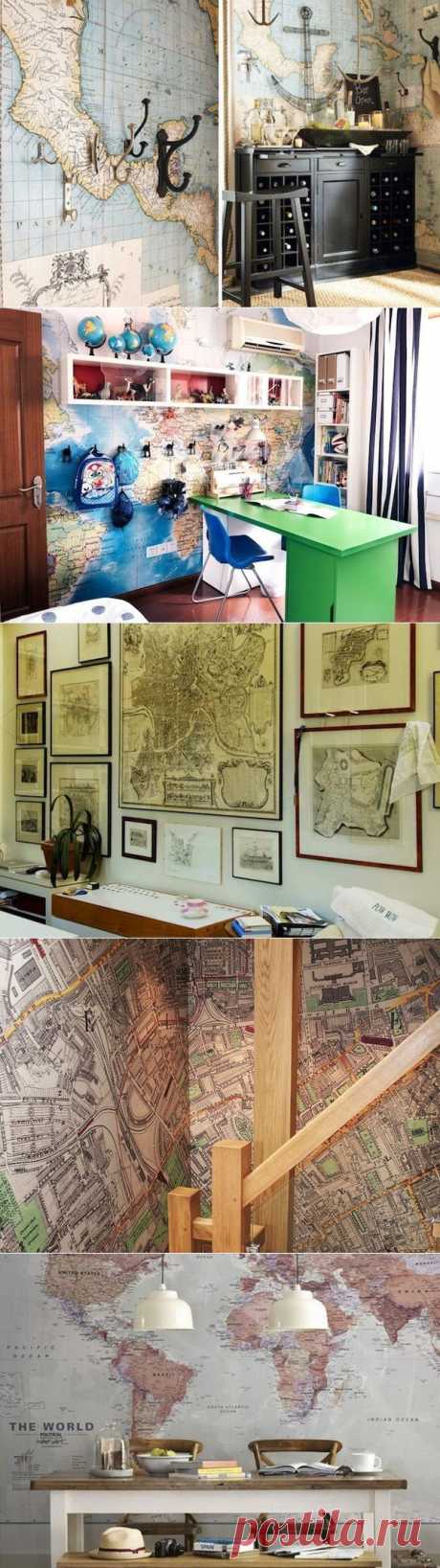 географические карты в интерьере.