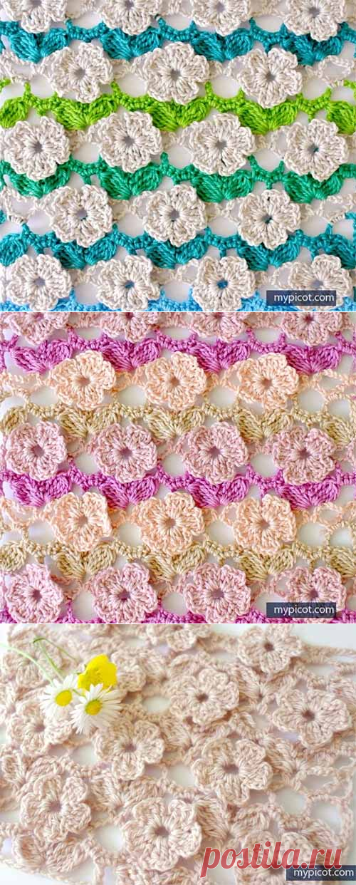 пышный цветочный узор крючком от MYPICOT. схемы, мастер-класс.