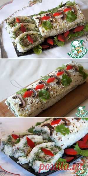 Рисовый рулет со шпинатом и грибами - кулинарный рецепт