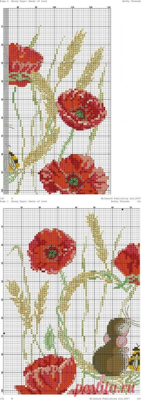 Вышивка «Мышка в маках» | Лаборатория домашнего хозяйства