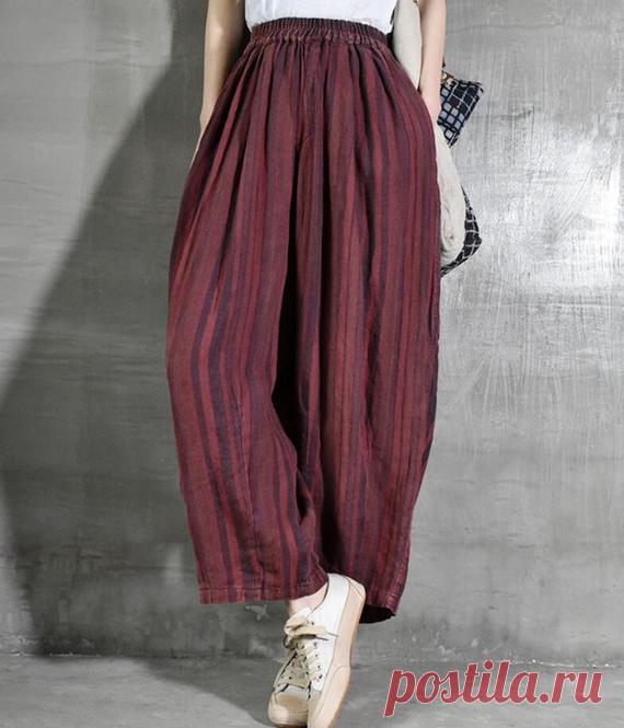 Women Linen Pants  Oversized Bloomers Elastic Waist Pants | Etsy 【Fabric】 Linen 【Color】 Dark red, dark pink 【Size】 Waist 60-96 cm/ 23-37 Hip 150cm/ 58 Pants length 87cm/ 34    Washing & Care instructions: -Hand wash or gently machine washable do not tumble dry -Gentle wash cycle (40°C) -If you feel like ironing (although should not be necessary) , do it with