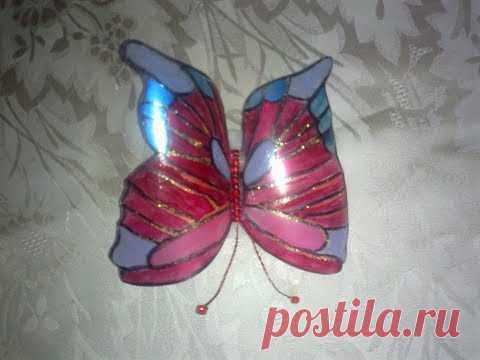Бабочка из пластиковой бутылки.  Butterfly out of a plastic bottle.