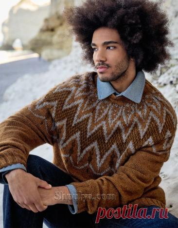 Мужской пуловер с жаккардовой кокеткой — Shpulya.com - схемы с описанием для вязания спицами и крючком