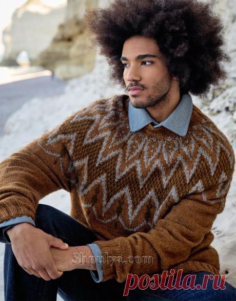 Мужской пуловер с жаккардовой кокеткой — Shpulya.com - схемы с описанием для вязания спицами и крючком