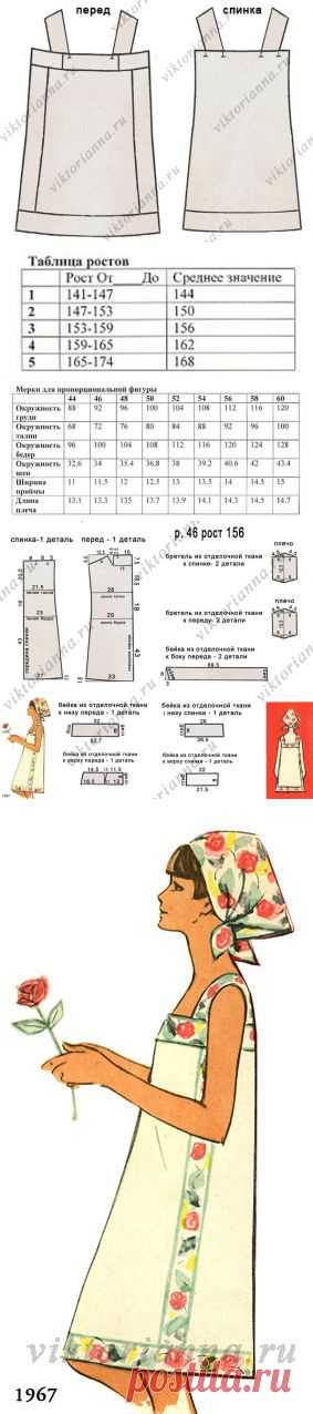 Сарафан на бретелях, цельнокроеный (выкройка - схема) - «Ретро стиль, мода и шитье»